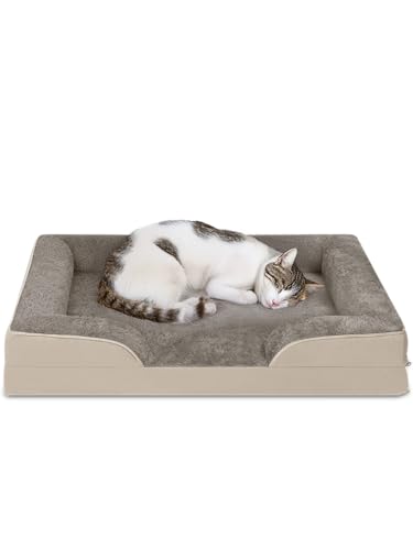 Ergonomisches Katzenbett für Europäische Kurzhaar, Maine-Coon und kleine Hunde - Ortopädisches Katzenkissen - waschbares Katzenkörbchen mit hohem Rand Farbe Beige von normani