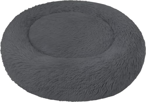 Rundes Hundebett für große und kleine Hunde - Ergonomisches Hundekissen Donut - Hundecouch mit hohem Rand Farbe Anthrazit Größe 70 cm x 70 cm x 22 cm von normani