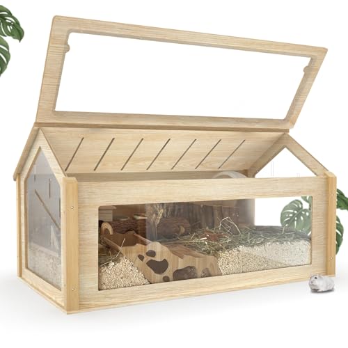 noviclass® Hamsterkäfig Glas Theodore - Hamstervilla aus Lindenholz und Acrylglas - 90cm Länge - Nagarium-Trend Design - Ausreichende Belüftung - Klappbarer Deckel - Tierfreundlich und langlebig von noviclass