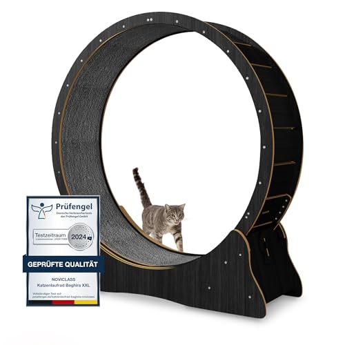 noviclass® Katzenlaufrad Baghira Groß XXL | 132cm Durchmesser Artgerecht für große Katzen | Laufrad für Katzen | Kratzfest, stabil und leise | Geprüfte Qualität und mit Deutscher Anleitung (Schwarz) von noviclass