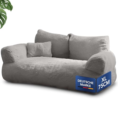 noviclass® Katzensofa Simba Grosse Katzen Hundesofa in Grau | Inklusive Mini-Kissen | Extra Gross 75x48cm | Katzenbett Hundebett kleine Hunde | Flauschig ausreichend gefüttert | Bezug abnehmbar von noviclass