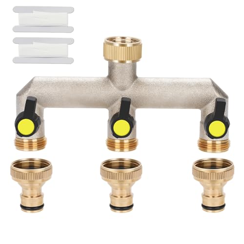 nutmanel 3/4 Zoll 3-Wege Verteiler,Wasseradapter Schlauch,Verteiler, mit Kugelventilen Verteilerstück Wasserhahn-Anschluss Wasseranschluss Adapter für Haus und Garten, Gelb von nutmanel