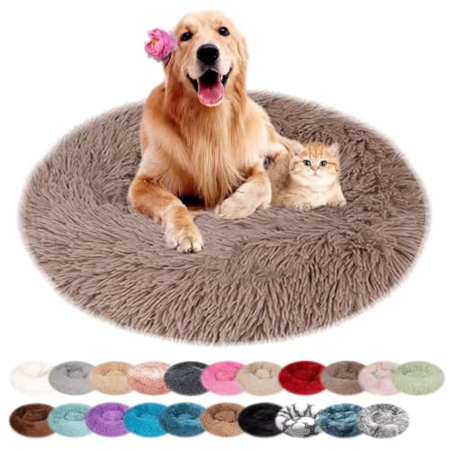 nvdsivee Hundebett Rund Katzenbett PlüSch Hundebetten Maschinenwaschbar Hundematte Hundekissen für Kleine Mittelgroße Grosse Hunde mit Rutschfestem Boden Beigebraun 40cm von nvdsivee