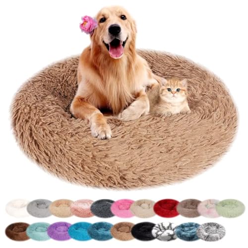 nvdsivee Hundebett Rund Katzenbett PlüSch Hundebetten Maschinenwaschbar Hundematte Hundekissen für Kleine Mittelgroße Grosse Hunde mit Rutschfestem Boden Khaki 110cm von nvdsivee