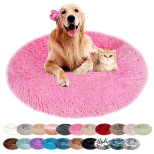 nvdsivee Hundebett Rund Katzenbett PlüSch Hundebetten Maschinenwaschbar Hundematte Hundekissen für Kleine Mittelgroße Grosse Hunde mit Rutschfestem Boden Rosa 60cm von nvdsivee