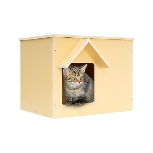 Objoy Katzenhäuser für den Außenbereich, wilde Katze, aus Holz, streunende Katze, robust, wasserdicht und isoliert, mit Fluchttür (eine Katze) von objoy