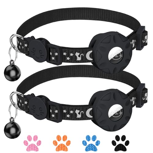 2Pack Airtag Katzenhalsband, reflektierendes Kätzchenhalsband für Katze mit Sicherheitsschnalle und wasserdichtem Air Tag Halter in 3/8“ Breite, orange Katzenhalsbänder für Kätzchen und Welpen von ocuvaep