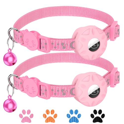 2Pack Airtag Katzenhalsband, reflektierendes Kätzchenhalsband für Katze mit Sicherheitsschnalle und wasserdichtem Air Tag Halter in 3/8“ Breite, orange Katzenhalsbänder für Kätzchen und Welpen von ocuvaep