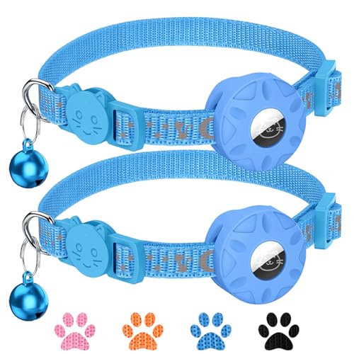 2Pack Airtag Katzenhalsband, reflektierendes Kätzchenhalsband für Katze mit Sicherheitsschnalle und wasserdichtem Air Tag Halter in 3/8“ Breite, orange Katzenhalsbänder für Kätzchen und Welpen von ocuvaep