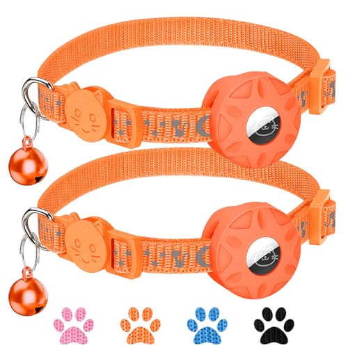 2Pack Airtag Katzenhalsband, reflektierendes Kätzchenhalsband für Katze mit Sicherheitsschnalle und wasserdichtem Air-Tag-Halter in 3/8" Breite, Katzenhalsbänder für Kätzchen und Welpen von ocuvaep