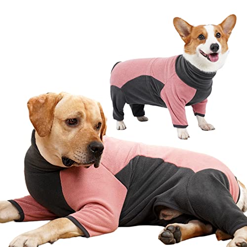 Hunde-Fleecemantel, Ganzkörper-Überzug, Winterjacke für Hunde, kaltes Wetter, verstellbarer Pyjama, Outdoor-Outfit zum Spazierengehen, Wandern, Klettern (Rosa, XX-Large) von ohmopie