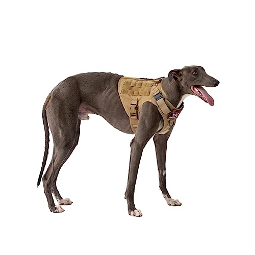 Ohmopie Taktisches Hundegeschirr für große Hunde, kein Ziehen, verstellbares, strapazierfähiges Hundegeschirr, 2 x Metallschnalle, Molle-Weste für Training, Jagd, Spazierengehen (Khaki, XL) von ohmopie