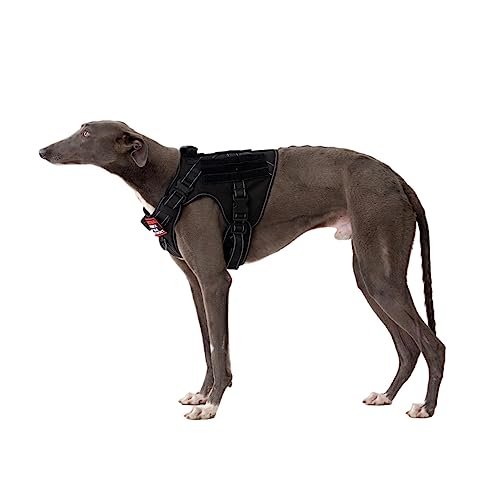 Ohmopie Taktisches Hundegeschirr für große Hunde, kein Ziehen, verstellbares, strapazierfähiges Hundegeschirr mit Reflexstreifen, 2X Metallschnalle, Servicehund-MOLLE-Weste für Training (Schwarz, L) von ohmopie