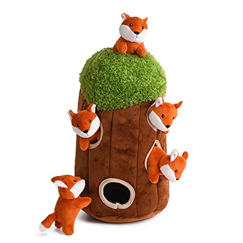 okegztoa Interaktives Hundespielzeug mit Quietschelement, Fuchs, Füllung Woodland Friends Burrow, quietschendes Plüsch-Hundespielzeug für kleine, mittelgroße und große Hunde, kleine Größe (groß) von okegztoa