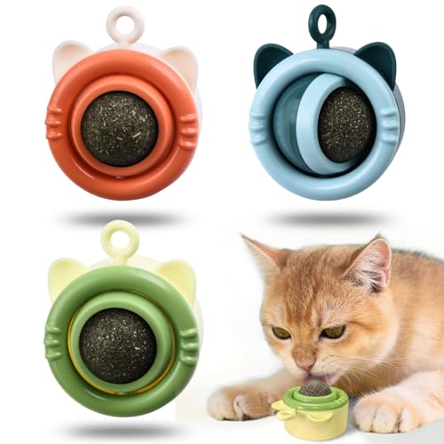 onebarleycorn Katzenminze Balls Spielzeug für Katze, Katzenminze Ball Wand Drehbare Catnip Balls Katzenspielzeug Katzen leckstein (3 Pcs) von onebarleycorn