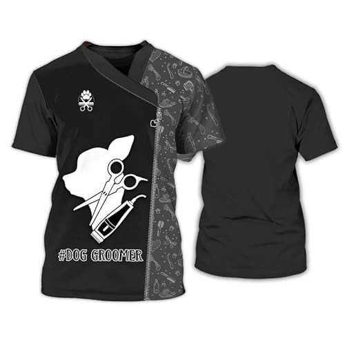 Männer/Frauen 3D-gedruckt Haustier Hundefriseur Grafik T-Shirts Hund Katze Pflegemuster Kurzarm Casual O-Ausschnitt Streetwear Arbeitskleidung Tops von oneforus