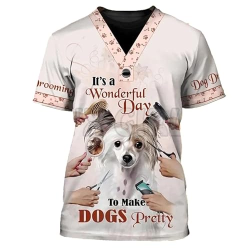 Männer/Frauen 3D-gedruckt Haustier Hundefriseur Grafik T-Shirts Hund Katze Pflegemuster Kurzarm Casual O-Ausschnitt Streetwear Arbeitskleidung Tops von oneforus