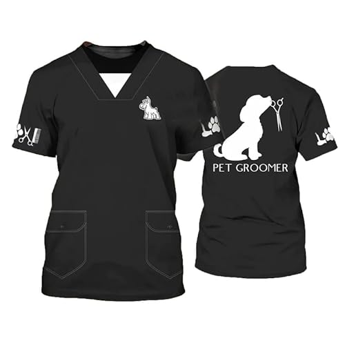 Männer/Frauen 3D-gedruckt Haustier Hundefriseur Grafik T-Shirts Hund Katze Pflegemuster Kurzarm Casual O-Ausschnitt Streetwear Arbeitskleidung Tops von oneforus