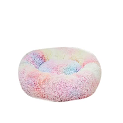 oneforus Bunte runde Haustiernest Hundebetten Extra weich und waschbar bequemes Haustierbett Sofa Plüsch Donut Katzennest Bettkissen von oneforus