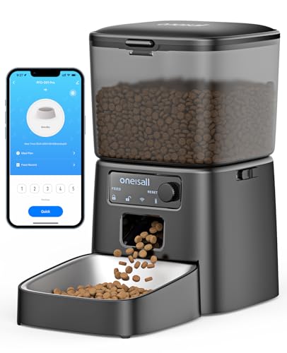 oneisall 3.5L Futterautomat Katze, WiFi Intelligenter Katzenfutter Automat, APP-Steuerung, 1-10 Mahlzeiten pro Tag, Futterspender für Katzen/Hunde, mit Edelstahlnapf von oneisall