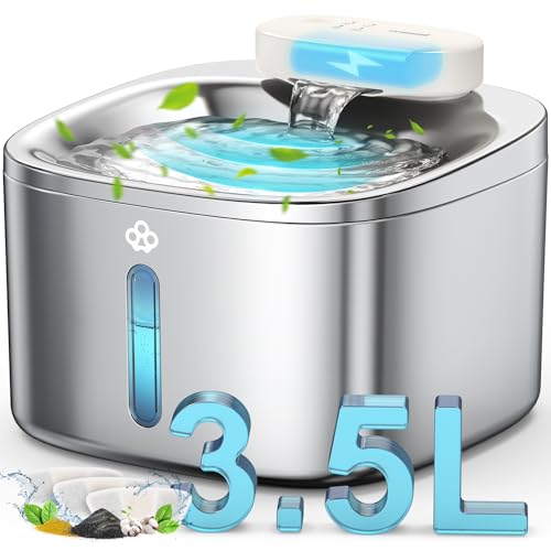 oneisall Katzenbrunnen Kabellos, 3.5L Trinkbrunnen für Katze Edelstahl, 5000mAh Akku, Katzen Trinkbrunnen mit Bewegungsmelder, Leise Wasserpumpe, 3 Filter von oneisall