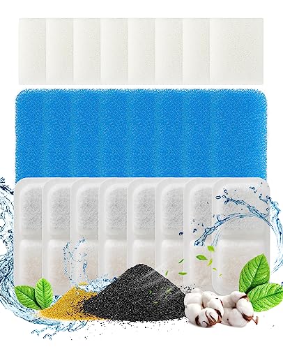 oneisall 8 Packung Ersatzfilter für PWF-001 2L Katzenbrunnen Trinkbrunnen Edelstahl, Wasserbrunnen für Katz, 3 Filtersystem von oneisall