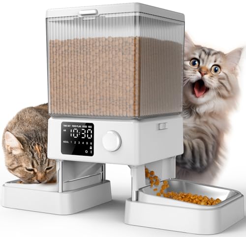 oneisall Automatischer Katzenfutterspender für 2 Katzen, 20 Tassen/5 l, automatischer Katzenfutterspender für kleine Haustiere im Innenbereich, zeitgesteuerter Katzenfutterspender für Trockenfutter von oneisall