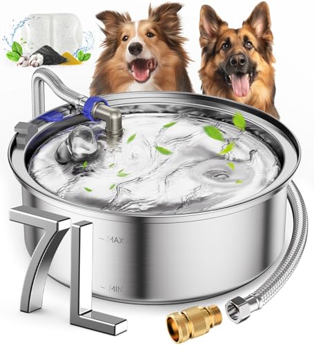 oneisall Automatischer Wasserspender für Hunde, 7 l und kein Überlauf, automatischer Hunde-Wasserspender für den Außenbereich, mit schwimmendem Kugelhahn und 3/4 auf 1/2 Zoll Adapter, Edelstahl, von oneisall