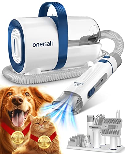 oneisall Hundeschermaschine mit Staubsauger, Super Saugkraft mit 12000 Pa Saugt 99.99% der Tierhaare, Leise Schermaschine Hund Katze Hundehaarschneidemaschine mit 7 Pflegewerkzeugen von oneisall