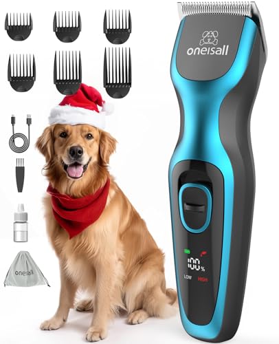 oneisall Leise Hundeschermaschine, Profi Schermaschine Hund Katze, Elektrische Tierhaarschneidemaschine mit 7000RPM Leistungsstarkem Motor, geeignet für lange/dicke/verfilzte lockige Tierhaare (Blau) von oneisall