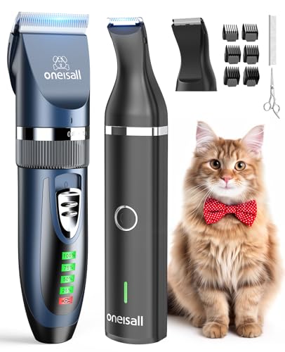 oneisall Leise Hundeschermaschine und Pfotentrimmer 2 in1 Set, Schermaschine Hund & Pfotenschermaschine kabellos Haarschneidemaschine für Mittlerer Hunde/Welpe/Katzen (schwarz) von oneisall