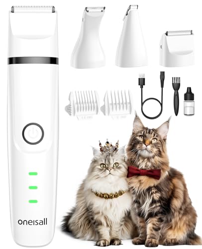 oneisall Leise Schermaschine Katze Hunde Set, 3 in 1 Hundeschermaschine Katzenrasierer Profi Haarschneidemaschine für Pfoten, Hintern, verknotet, Dingleberry (Weiß) von oneisall