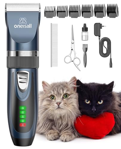 oneisall Leise Schermaschine Katze Hunde, Profi Haarschneidemaschine für langhaarkatzen mit dichtem Fell, Hundeschermaschine katzenrasierer mit leistungstarken Motor (Blau) von oneisall