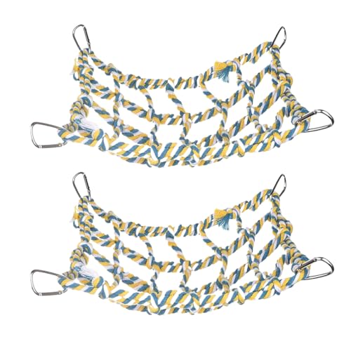 osiuujkw 2X auffälliges gewebtes Vogelspielzeug Hängemattennetz für Kleintiere, das Haustieren Spaß beim Klettern und Spielen bietet. Das ist sicher, Gelb, Silberner Haken von osiuujkw