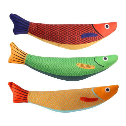 osiuujkw 3X süßes Fischspielzeug, interaktives Katzenspielzeug in 3 Farben für intelligenten und bissfesten Spaß, langlebiges Stoffpuppenspielzeug von osiuujkw