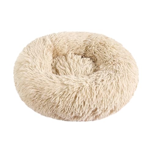 otoez Rundes Donut-Hundebett für kleine Hunde, waschbar, beruhigendes Hundebett, kuschelig, Anti-Angst, flauschiges Hunde- und Katzenbett mit rutschfester, wasserdichter Unterseite, 60 cm, Taupe von otoez