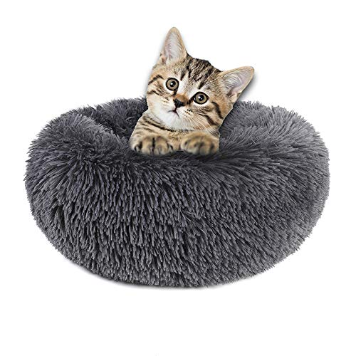 otoez Rundes Plüsch-Donut-Haustierbett, warm, weich, für Hunde und Katzen, beruhigendes Bett, wasserdichte Unterseite, 59,9 cm, dunkelgrau von otoez