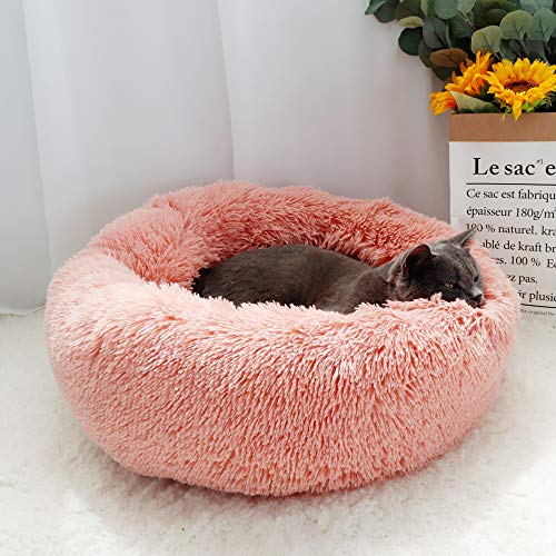 otoez Rundes Plüsch-Donut-Haustierbett, warm, weich, für Hunde und Katzen, beruhigendes Bett, wasserdichte Unterseite, 60 cm, Rosa von otoez