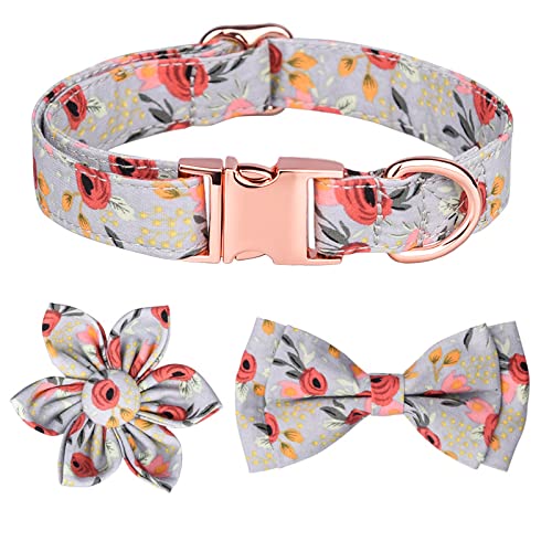 3 x Hundehalsband mit Blumendruck, verstellbare Halsbänder für Hunde, für kleine, mittelgroße und große Hunde (Grün, L) von oytto