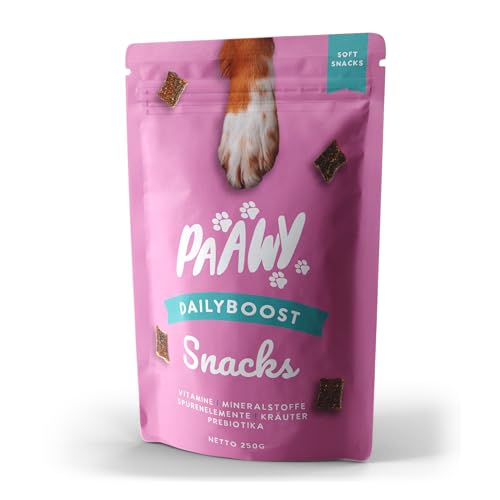 Paawy DailyBoost Snacks - Vitamin-B Komplex für Hunde - 29 Vitamine, Mineralien & Kräuter - Multivitamin für Hunde - Vitamin B1, B2, B3, B5, B6, B7, B9, B12 - Mit Prebiotika, Glucosamin & Chondroitin von Paawy