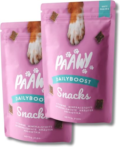 Paawy DailyBoost Snacks - Vitamin-B Komplex für Hunde - 29 Vitamine, Mineralien & Kräuter - Multivitamin für Hunde - Vitamin B1, B2, B3, B5, B6, B7, B9, B12 - Mit Prebiotika, Glucosamin & Chondroitin von Paawy