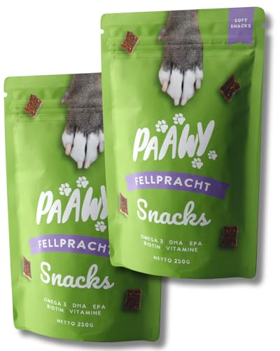 Paawy Fellpracht Snacks – Unterstützt Haut & Fell deines Hundes – Nahrungsergänzung mit Lachsöl, Bierhefe, Biotin, Omega-3 & Zink – Gegen Juckreiz, Haarausfall & Allergien von Paawy