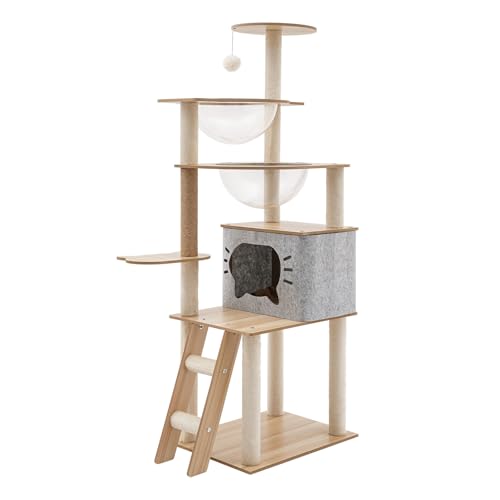 Katzenkratzbaum Katzenbaum Cat Tree Kratzbaum Kratzbäume für Katzen mit 5 Ebenen und Acrylkapsel Kratzbaum für Katzen Spielzeug Möbel für Katzen zum Klettern und Ruhen von panfudongk