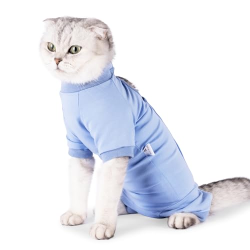 pangdi Katzen-Genesungsanzug, Katzen-Einteiler für Katzen nach Operationen, weiblich, Neuter Anzug für männliche Katzen, Vierbein-Ärmel-Design, Blau, XS von pangdi