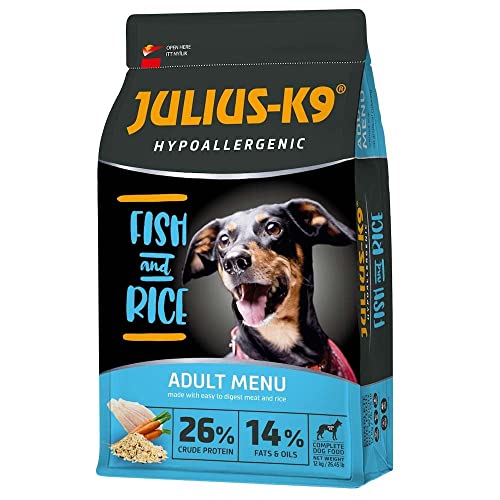 Julius-K9 - Fisch & Reis - Hypoallergenes Hundefutter für ausgewachsene Hunde - Hundeklumpen auf Lachs & Reisbasis - Für alle Rassen geeignet - 3kg von panzi pet Fit Active Burstin' out