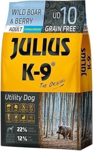 Julius K9 - Getreidefreies und hypoallergenes Hundefutter - Hundeklumpen auf Wildschwein/Lamm/Rind & Kartoffelbasis - Für ausgewachsene Hunde - 3kg von panzi pet Fit Active Burstin' out