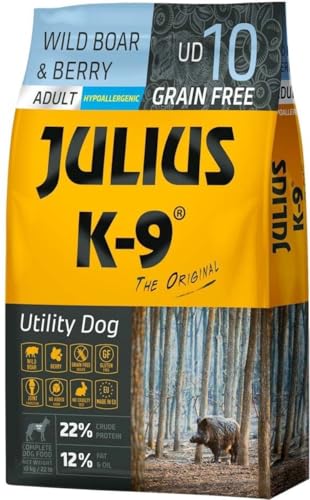 Julius K9 - Getreidefreies und hypoallergenes Hundefutter auf Wildschwein/Lamm/Rind & Kartoffelbasis - Für erwachsene Hunde kleiner Rassen (10kg) von panzi pet Fit Active Burstin' out