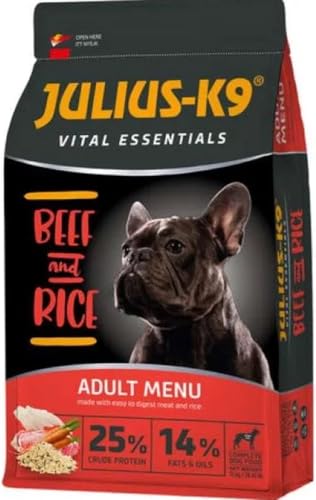 Julius-K9 - Rindfleisch & Rice - Hundefutter für ausgewachsene Hunde - Hundeklumpen auf Rinder- & Reisbasis - für alle kleinen Rassen geeignet - 3kg von panzi pet Fit Active Burstin' out