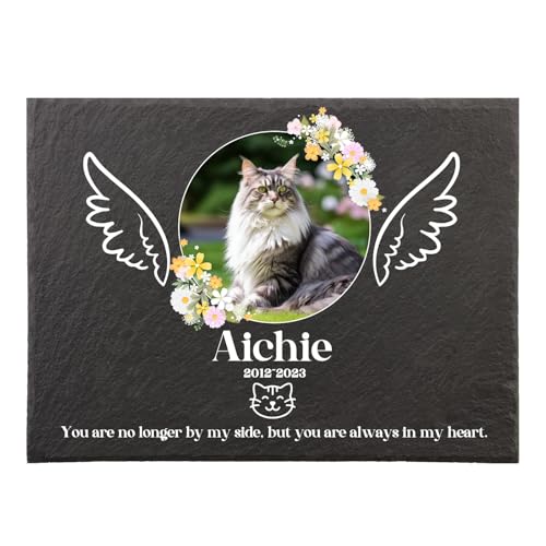 papasgix Individueller Personalisiert Tiergrabstein Hund Katze Grabplatte mit Foto und Gravur Wetterfester Gravurschutz Grabstein Tiergrabstein draußen, 20x15cm von papasgix