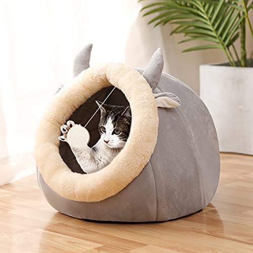 papasgix Katzenhöhle Katzenbett Katze Weichem kuschelhöhle katzenhaus Schlafhöhle Haustier Pet Schlafsack für alle Jahreszeiten(Rindergrau，L) von papasgix